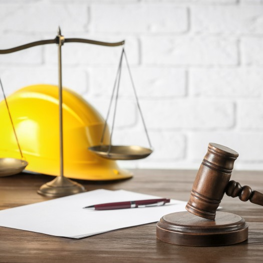 Lawyer's desk with a construction hat on it